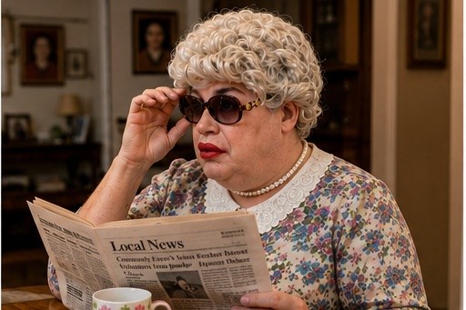 Granny reading the local news